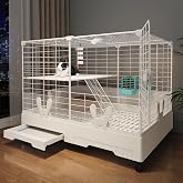 Oneluck Rabbit Cage Indoor,Loft Bunny Hutch with Urine-Proof wall,Leak-Proof Trays, Wheels 28.7" L x 18.1" W x 25.6" H for Rabbits Chinchillas, Guinea Pig and Small Animal (Small) (Small)