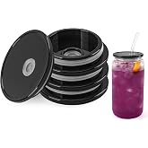 Joyclub 4 Pack Acrylic Lids Fit for 16 oz Glass Cups Black Replacement Lids | Replacement lids for home users and gift makers, for iced coffee, tea, boba and party drink stations