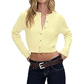 KIGRAD Women Y2k Cute Button Up Open Front Cable Knit Cropped Cardigan Preppy Long Sleeve Pullover Sweater Fall Outfits