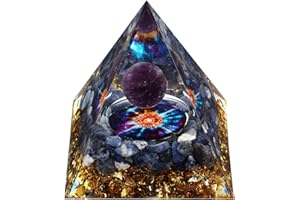 MXiiXM Handmade Orgone Pyramid for Positive Energy, Amethyst Crystal Sphere Pyramid, Protection Crystals Energy Generator for Stress Reduce Healing Meditation Attract Wealth Lucky (Violet Light)