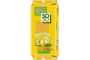 BRITANNIA MASKA CHASKA - 50 50 Crackers - 62g. Crispy wheat Snack thins, Savory Indian School Snacks