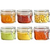 ComSaf 4oz Small Airtight Glass Jars Set of 6 with Lids Food Storage Jar Round, Mason Jar, Mini Storage Container with Clear Preserving Seal Wire Clip Fastening for Kitchen Canning, Jam, Spice, Honey