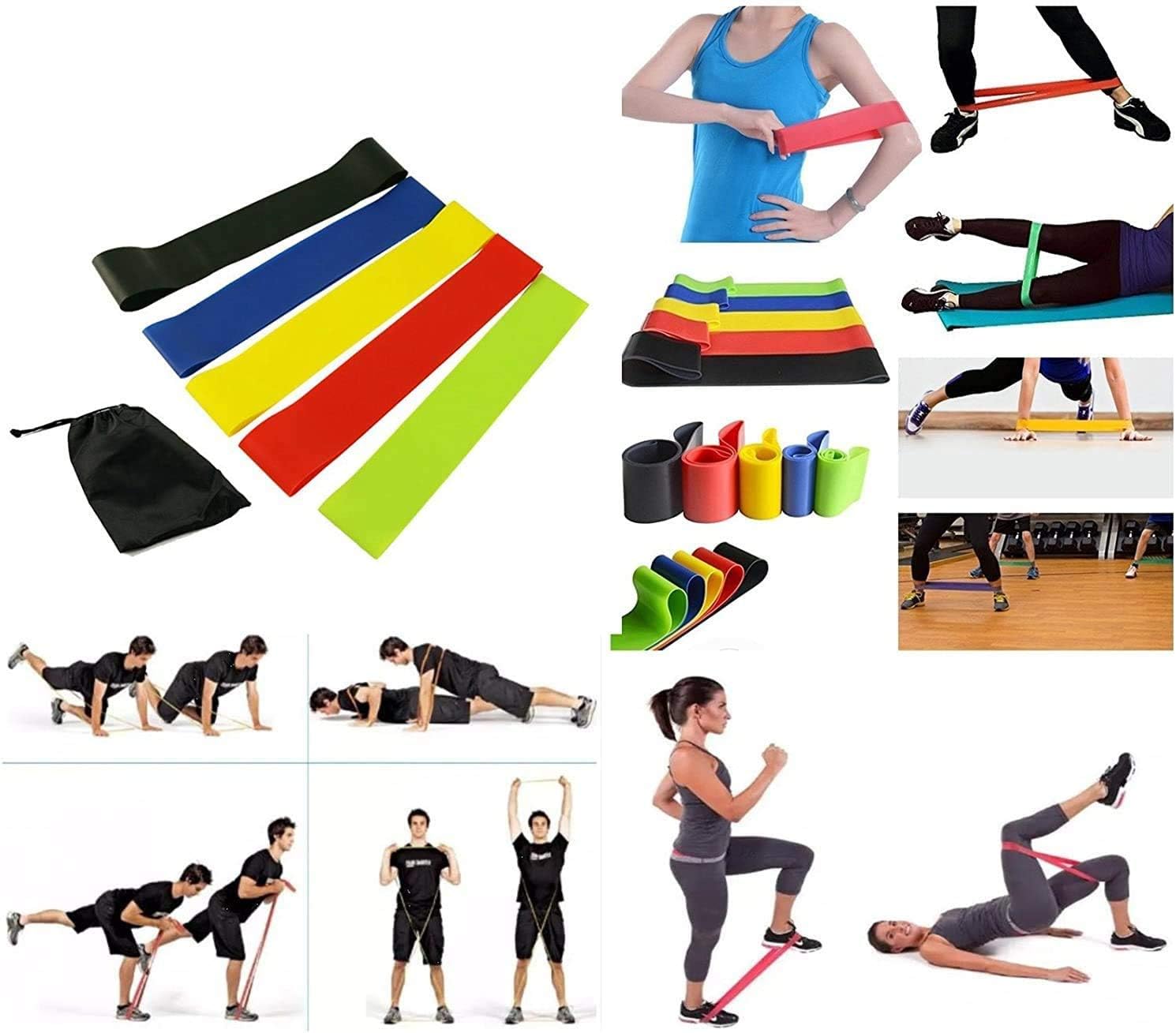 Elimoons Resistance Bands Set of 5，Men and Women Skin Friendly Resistance Fitness Exercise Loop Bands with 5 Strength Levels for Yoga, Gym, Home, Pilates, Strength Training with Free Carrying Bag : Sports & Outdoors