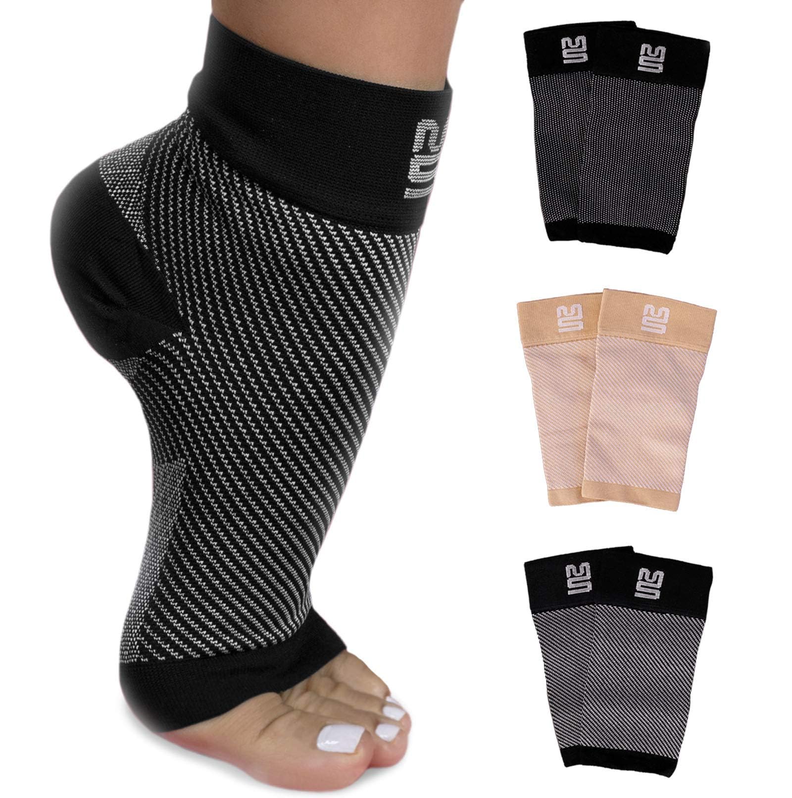 Modetro Sports Ankle Support Men Women - 2 Pack Plantar Fasciitis Socks - Ankle Brace Sleeve Ligament Damage, Sprained Ankle, Running