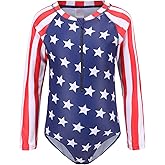 Girls One Piece Swimsuits Long Sleeve Rash Guard for Kids Girls Hawaiian Swim Shirts UPF 50+ Sun Protection