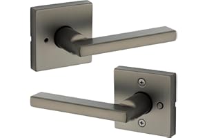 Kwikset Halifax Interior Square Privacy Door Handle with Lock, Door Lever for Bathroom and Bedroom, Gunmetal Reversible Keyless Turn Lock
