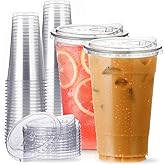24 oz Clear Plastic Cup s with Strawless-Sip-Lids, 25 Sets Disposable Cups Plastic Iced Coffee Cup s, To Go Cups with Sip Through Lids for Smoothie, Milkshake, Cold Drinks for Party, Wedding, Event