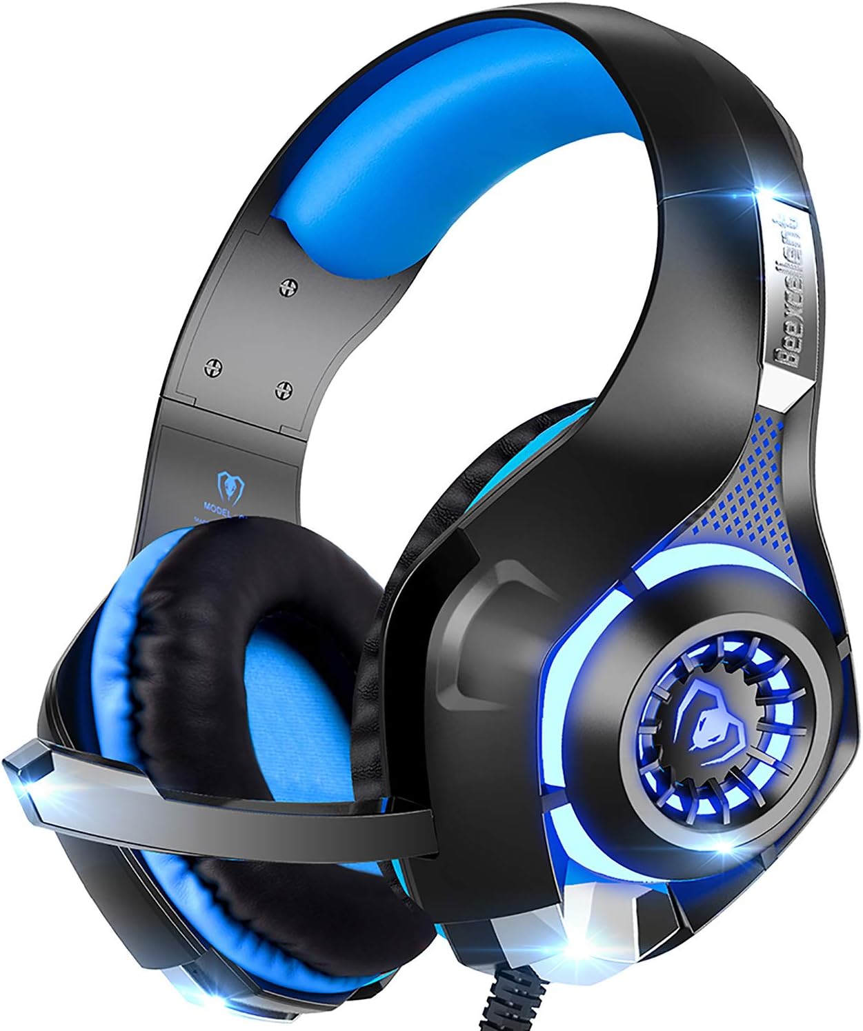 Beexcellent Gaming Headset GM-1 with Microphone for New Xbox 1 PS4 PC Cellphone Laptops Computer - Surround Sound, Noise Reduction Game Earphone-Easy Volume Control with LED Lighting 3.5MM Jack(Blue)