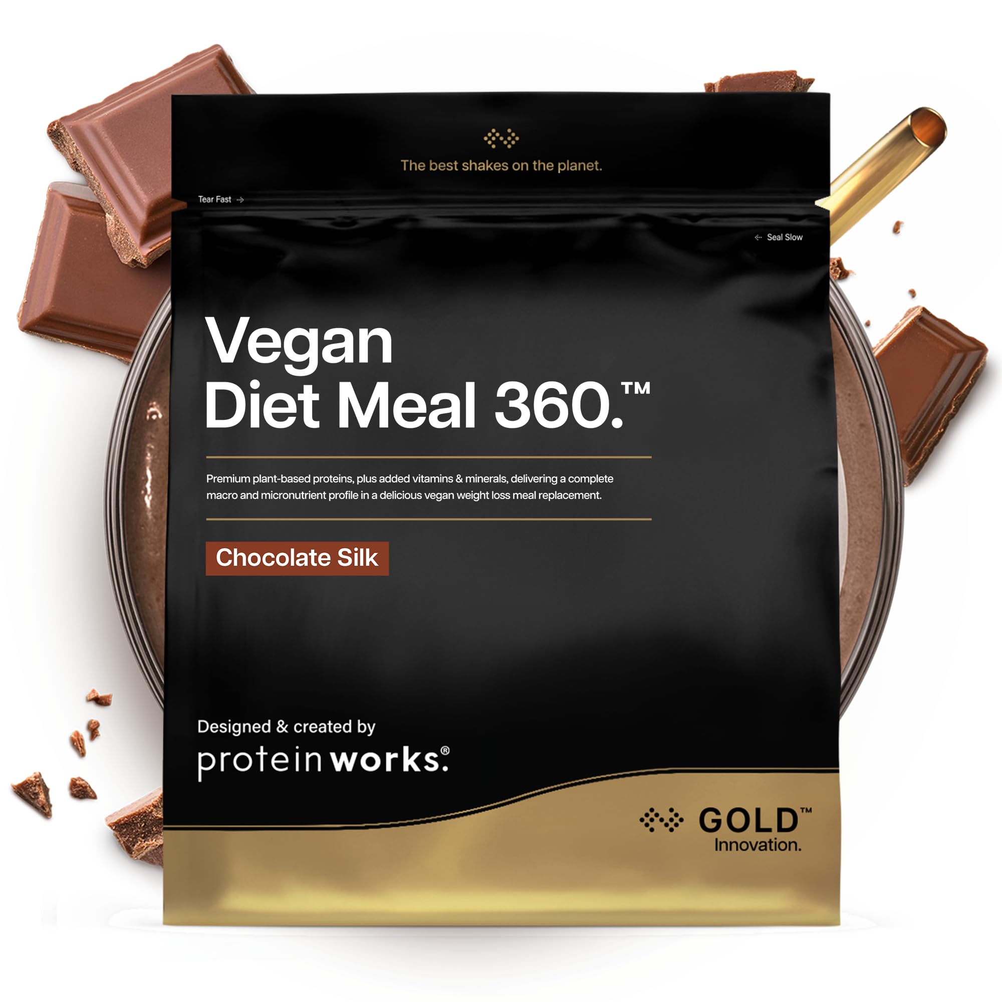 Protein Works | Vegan Diet Meal 360 - GOLD Innovation, Vegan Protein, Diet Meal Replacement Shake, Supports Healthy Weight Loss, Low Sugar, High Fibre, Chocolate Silk, 14 Meals, 1kg