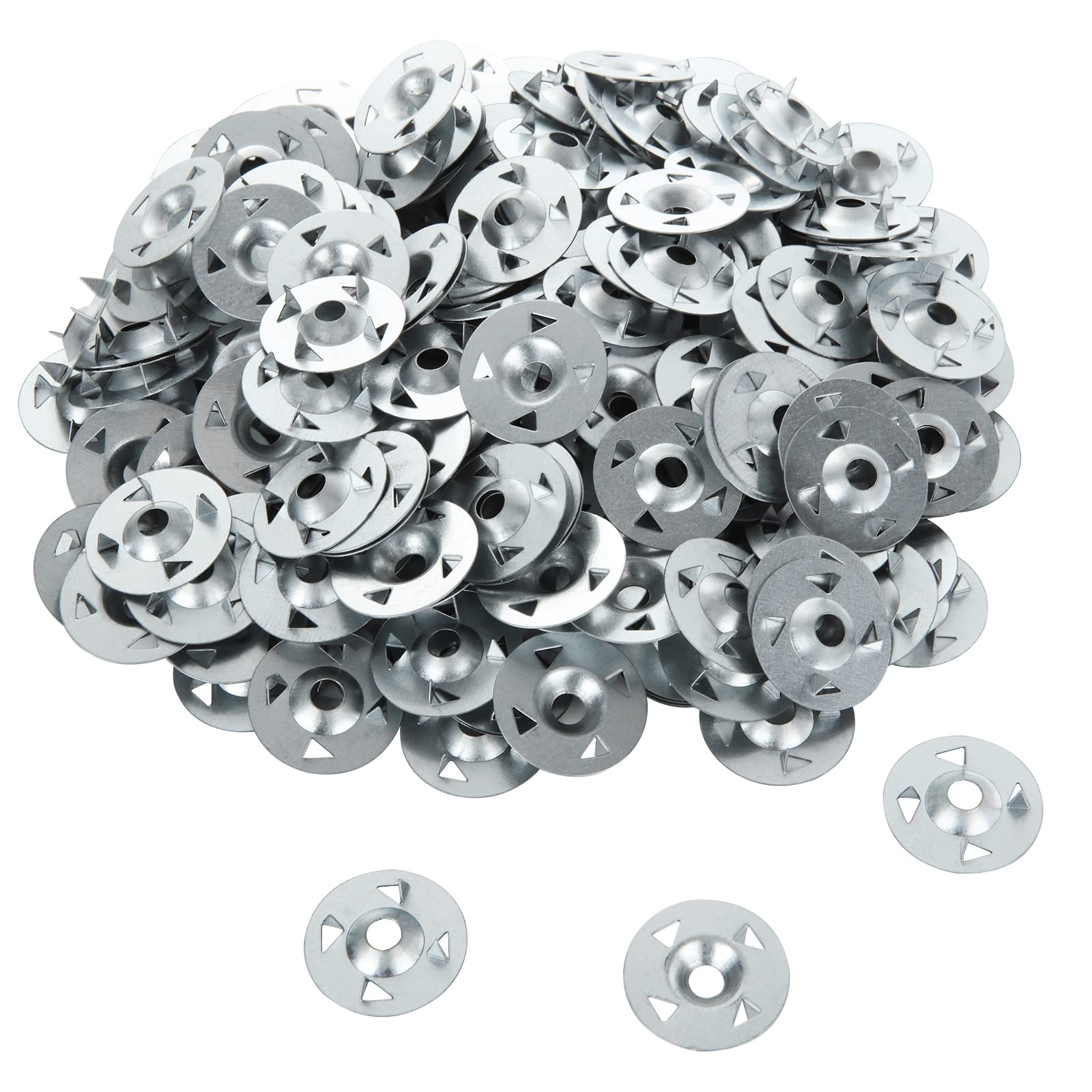 LOLYSIC 500 PCS Insulation Washer, 28mm Tile Backer Board Washers, Galvanised Steel 4-Claw Easy Fix Washers for Insulation Boards Gypsum Thermoboard Backer Boards Extruded Plate