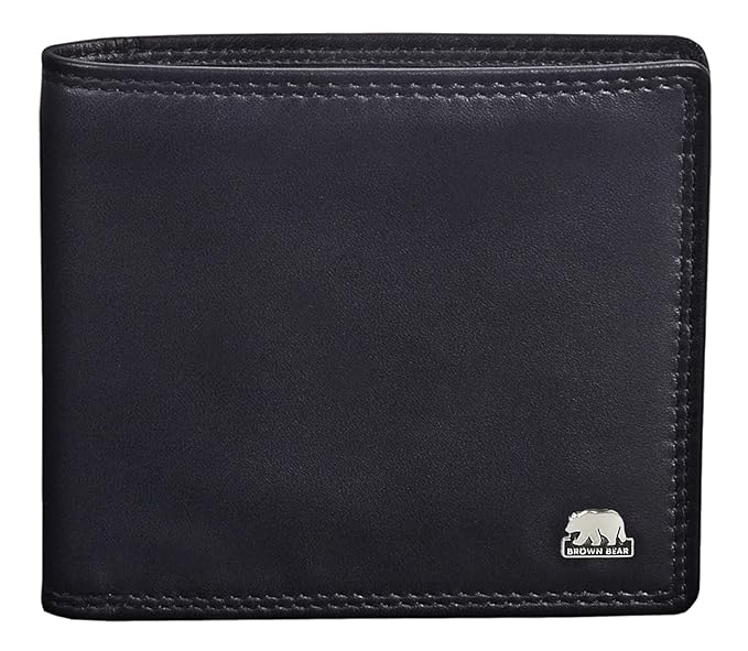 Brown Bear Geldbörse Herren Leder Schwarz RFID Schutz flach ohne Münzfach Doppelnaht hochwertig