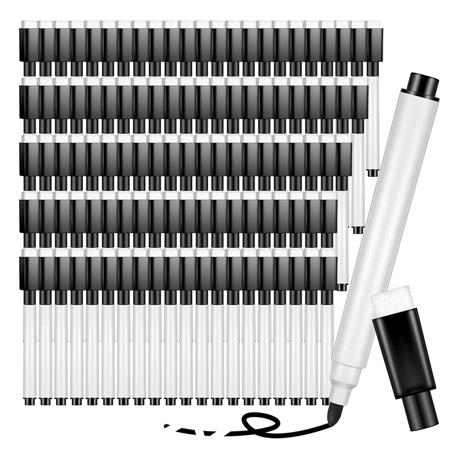 Micvtve 100 Pieces Magnetic Dry Erase Markers Whiteboard Black Dry Erase Markers with Rubber Cap Fine Tip Dry Erase Markers