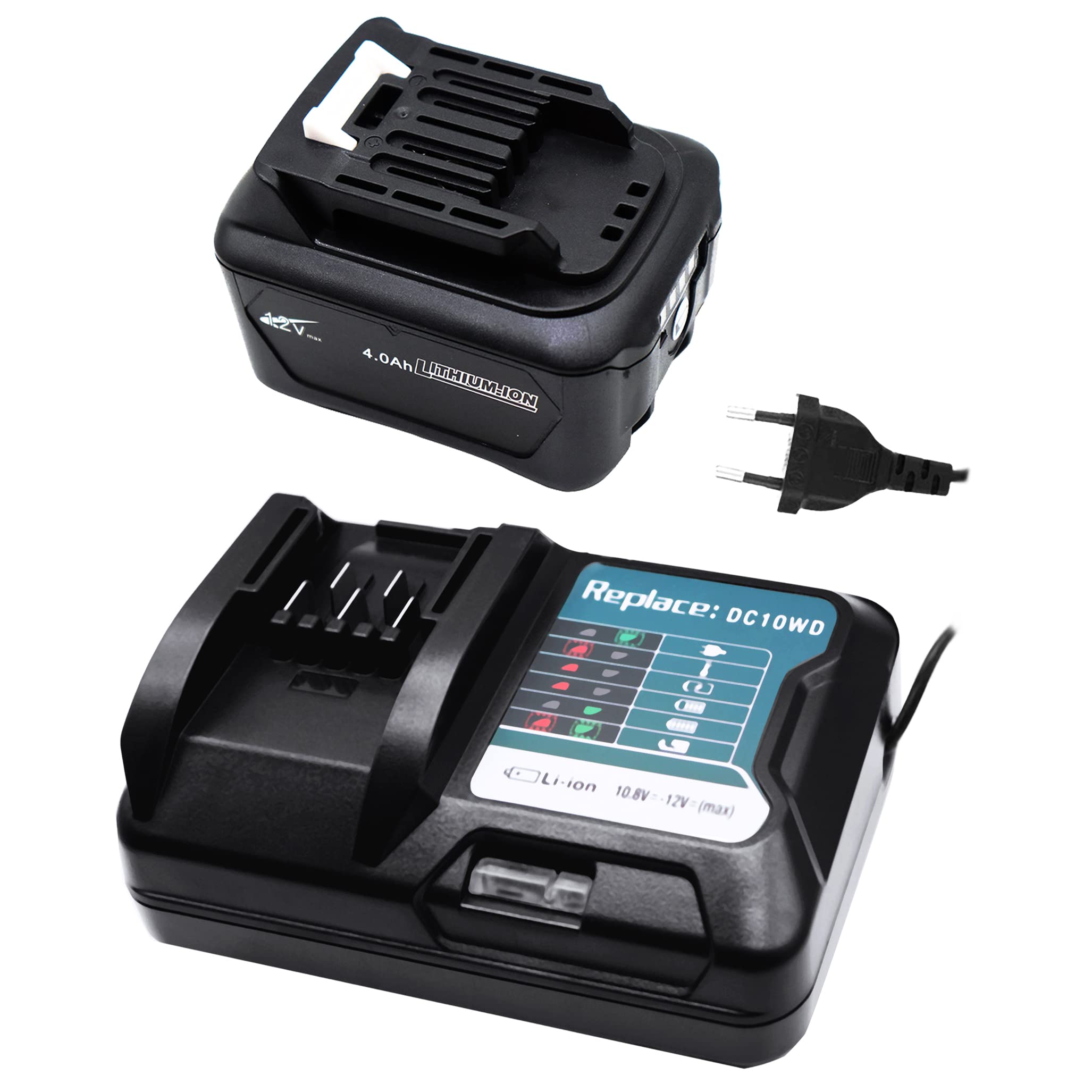 GOLEMON DC10WD Charger for Makita DC10WD DC10SB DC10WC + 4000mAh BL1041B Battery BL1021B BL1015 BL1016 for Makita DF031D DF0331D TD110D JR103D HP332D DC10SB DC10WA 197339-1