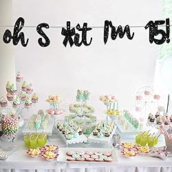 Oh I’m 15! Banner Backdrop Glitter Black Hallo