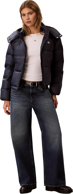 Damen Pufferjacke Essential Short Down mit Kapuze, Blau (Blue Nights), S