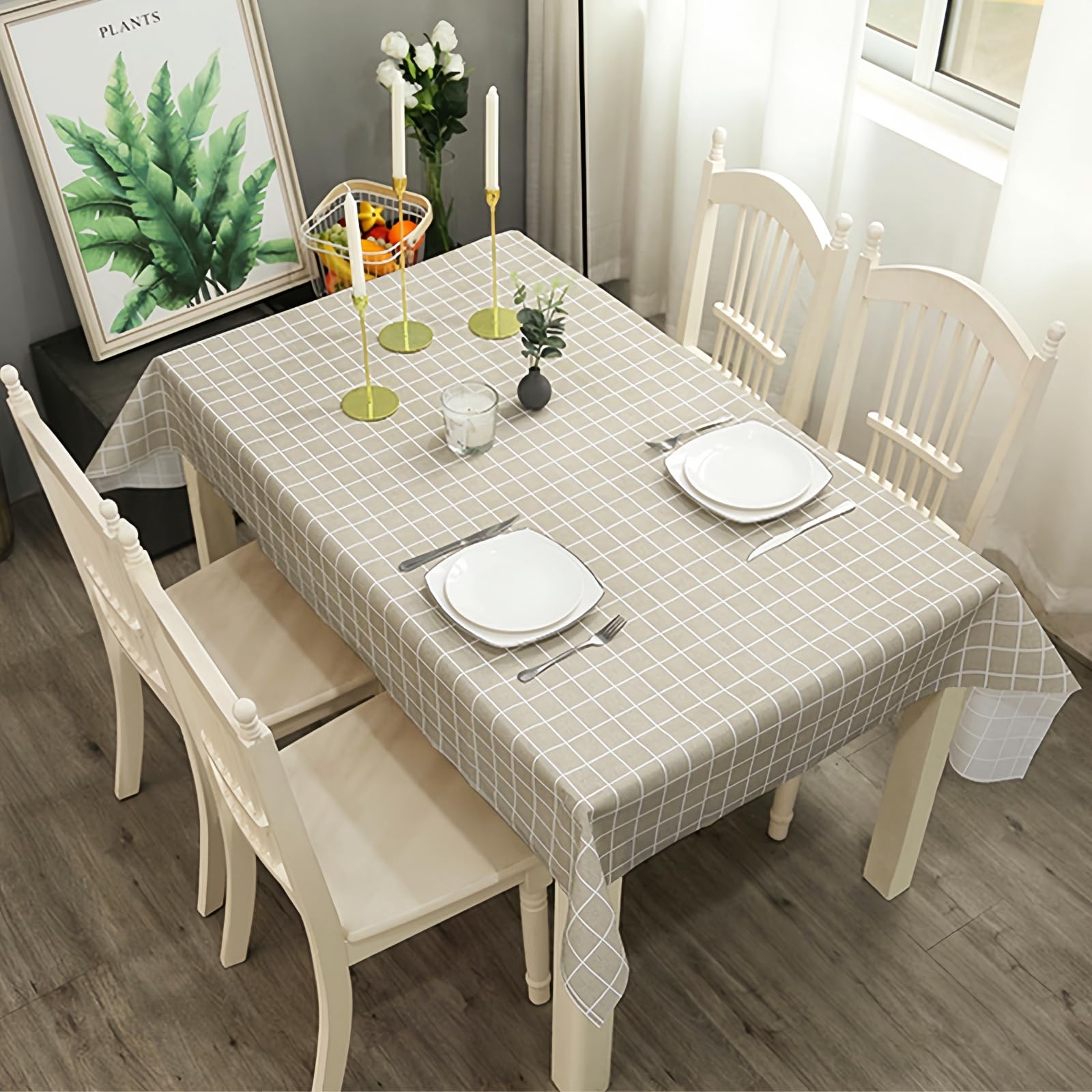 2pcs 137*180cm Plastic Tablecloths Waterproof Grey Checkered PVC Table Cloth Wipeable Table Cover Rectangular,Plaid Table Cover Wipe Clean Tablecloth Oil Cloth Outdoor Tablecloth for Party,Picnic