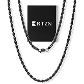 RTZN® Gold Rope Chain for Men – 3mm Mens Rope Chain – Premium Stainless Steel Necklace for Men & Boys – Non-Tarnish & Waterproof Black, Silver, Gold Mens Chain Necklaces – 18/20/22/24/26" Inches