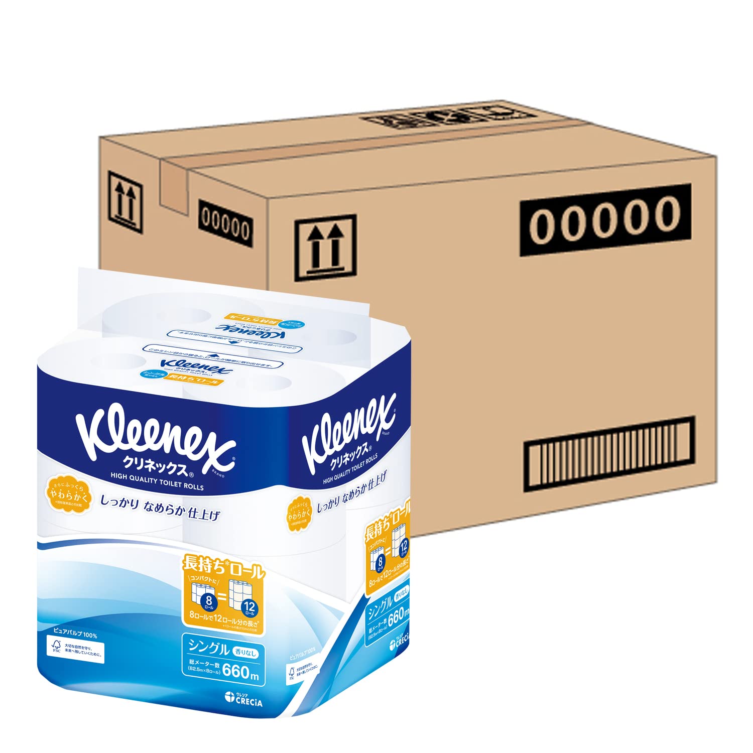 クリネックス 【ケース販売】 長持ち トイレット8ロール 82.5mシングル ×8パック入り商品画像