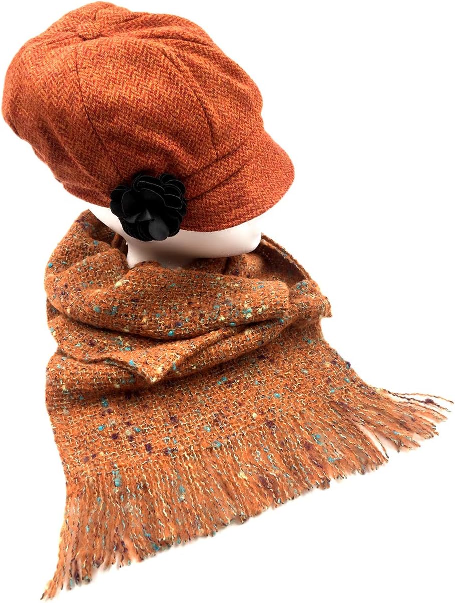 Mucros Newsboy Cap and Alpaca Scarf Set Orange