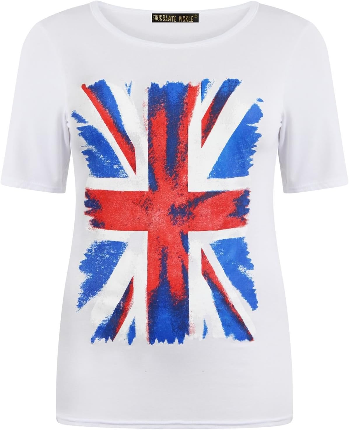 CHOCOLATE PICKLE ® Ladies White Union Jack and American Flag Print T-Shirts 12-26