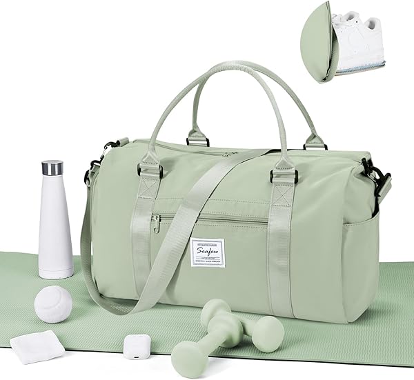 WEPLAN Sport Duffel Bag Damen Herren Sporttasche mit Schuhfach & Nassfach Reisetasche Handgepäck Tasche Sporttaschen Fitness Tasche Gym Bag Weekender Travel Bag Schwimmtasche Trainingstasche,Grasgrün