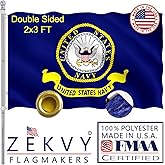 Navy Emblem Military Flag 2x3 Outdoor Made in USA - Double Sided Heavy Duty Vivid Color United States Navy Flags with 2 Brass Grommet