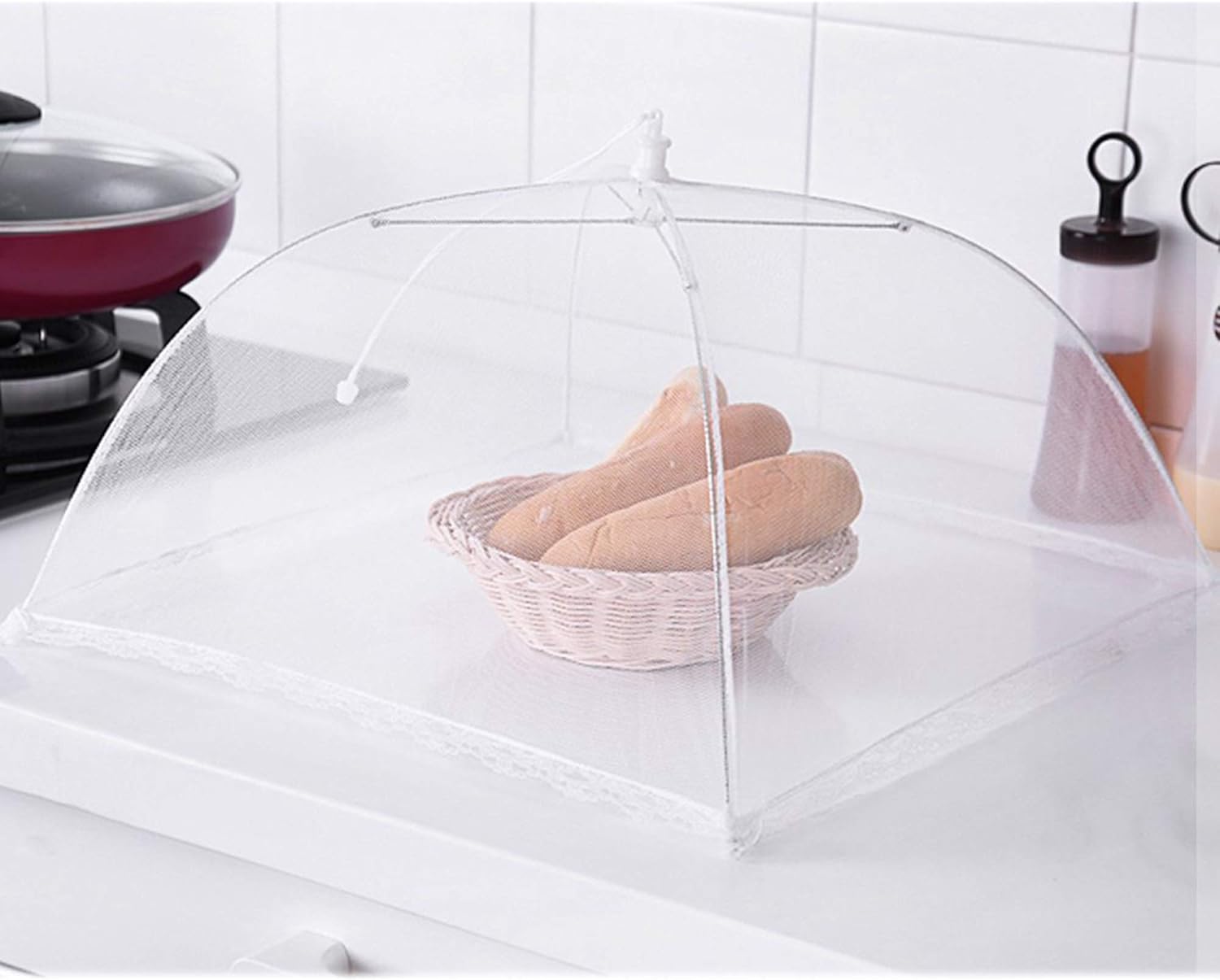  | Simply Genius (6 pack) Large and Tall 17x17 Pop-Up Mesh Food Covers Tent Umbrella for Outdoors, Screen Tents, Parties Picnics, BBQs, Reusable and Collapsible: Plate Serving Covers