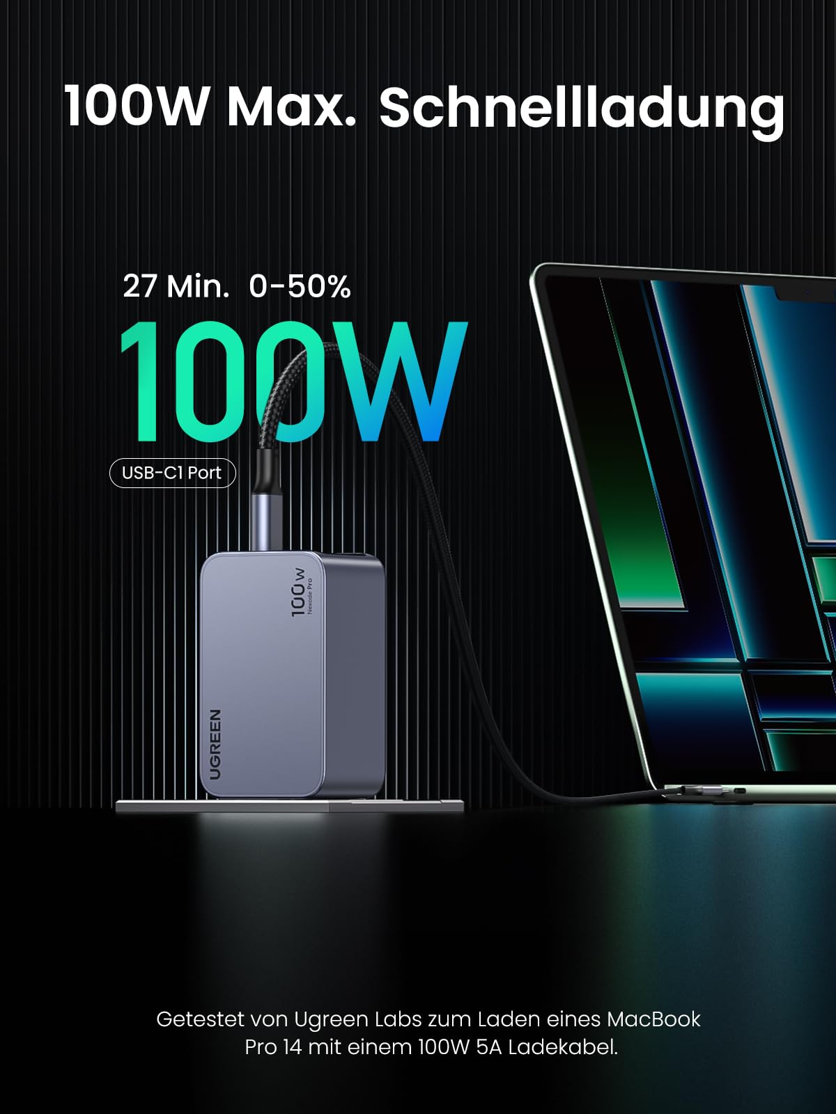 UGREEN USB C Ladegerät, Nexode Pro 100W GaN Charger Mini USB C Netzteil 3-Port Schnellladegerät PPS 45W kompatibel mit MacBook Pro/Air, iPad, iPhone 17, Galaxy S25 Ultra, S24, Dell XPS 2