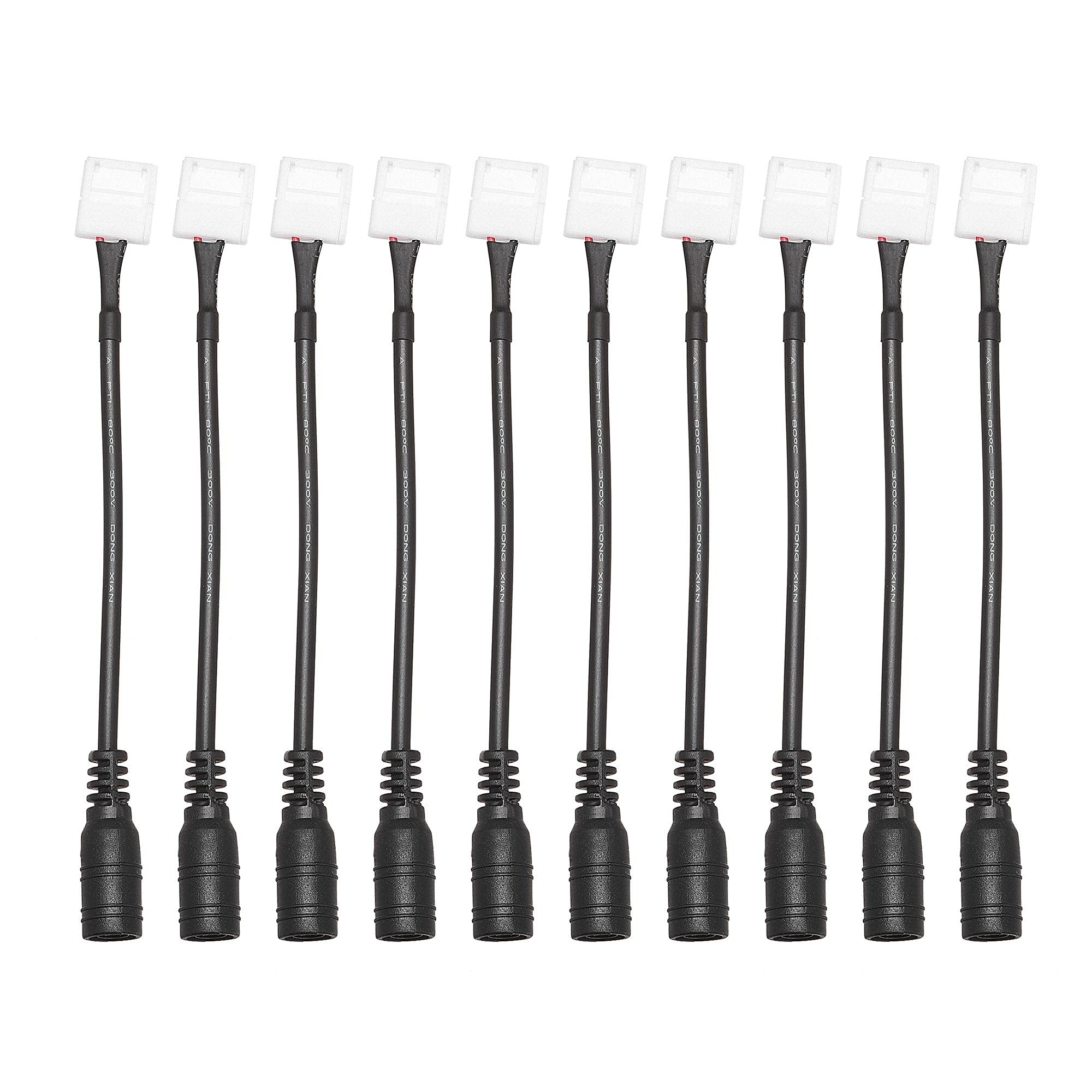 sourcing map Solderless Gapless Connector to DC Female Connector 10Pcs for 2Pin 10mm Wide 3528 2835 Single Color LED Lights