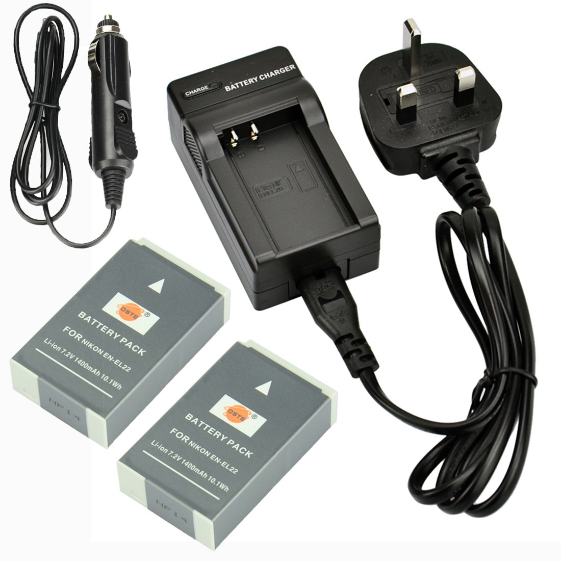 DSTE 2-Pack EN-EL22 Spare Battery and DC125U Travel Charger Compatible for Nikon EN-EL22 1 J4 Nikon 1 S2 Camera