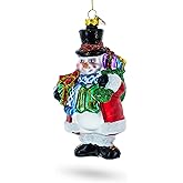 Snowman with Black Hat Blown Glass Christmas Ornament