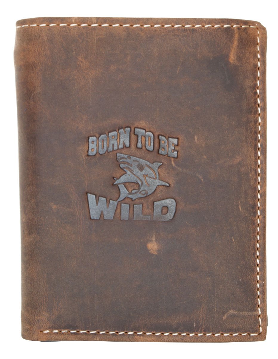 Natural Strong Genuine Leather Wallet Born to be Wild with a Shark