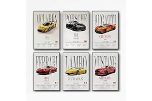 6Pcs Car Posters 911 GT3 RS Poster Supercar Poster Art Prints For Walls Vintage Racing Car Wall Art For Boys Bedroom (Unframe