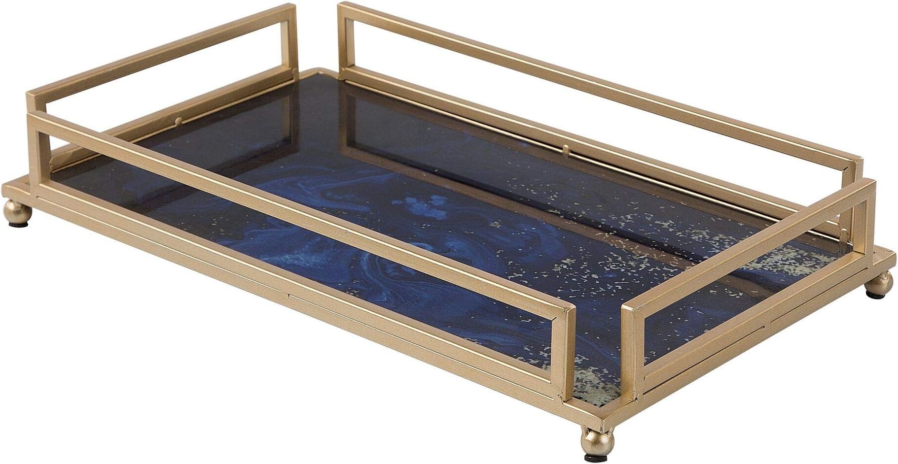 Beliani Decorative Rectangular Tray Jewellery Serving Aquarel Effect Blue Gold Privas