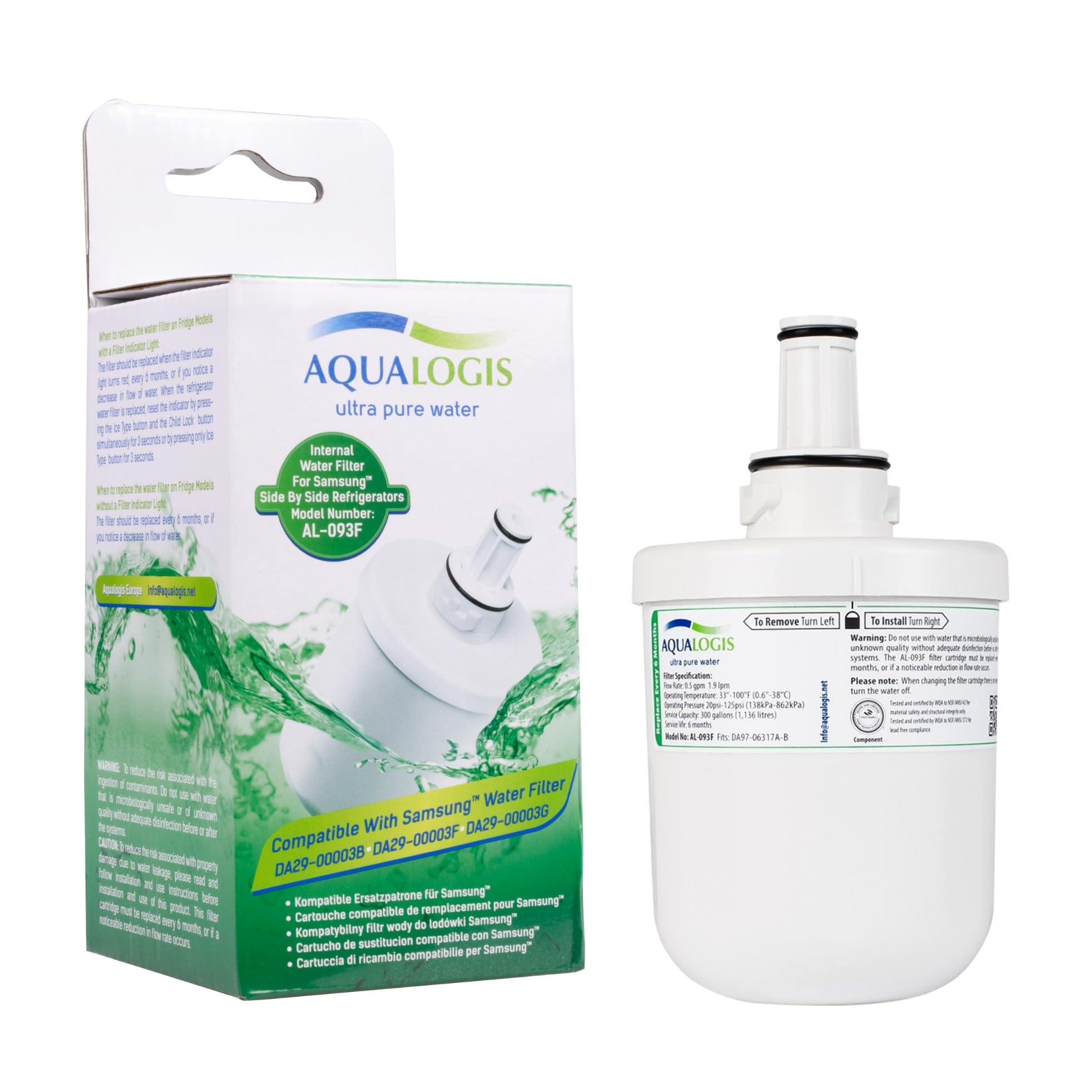 Aqualogis AL-093F Compatible Filter with Samsung Refrigerator DA29-00003F / DA29-00003G / HAFIN1/EXP / DA97-06317A