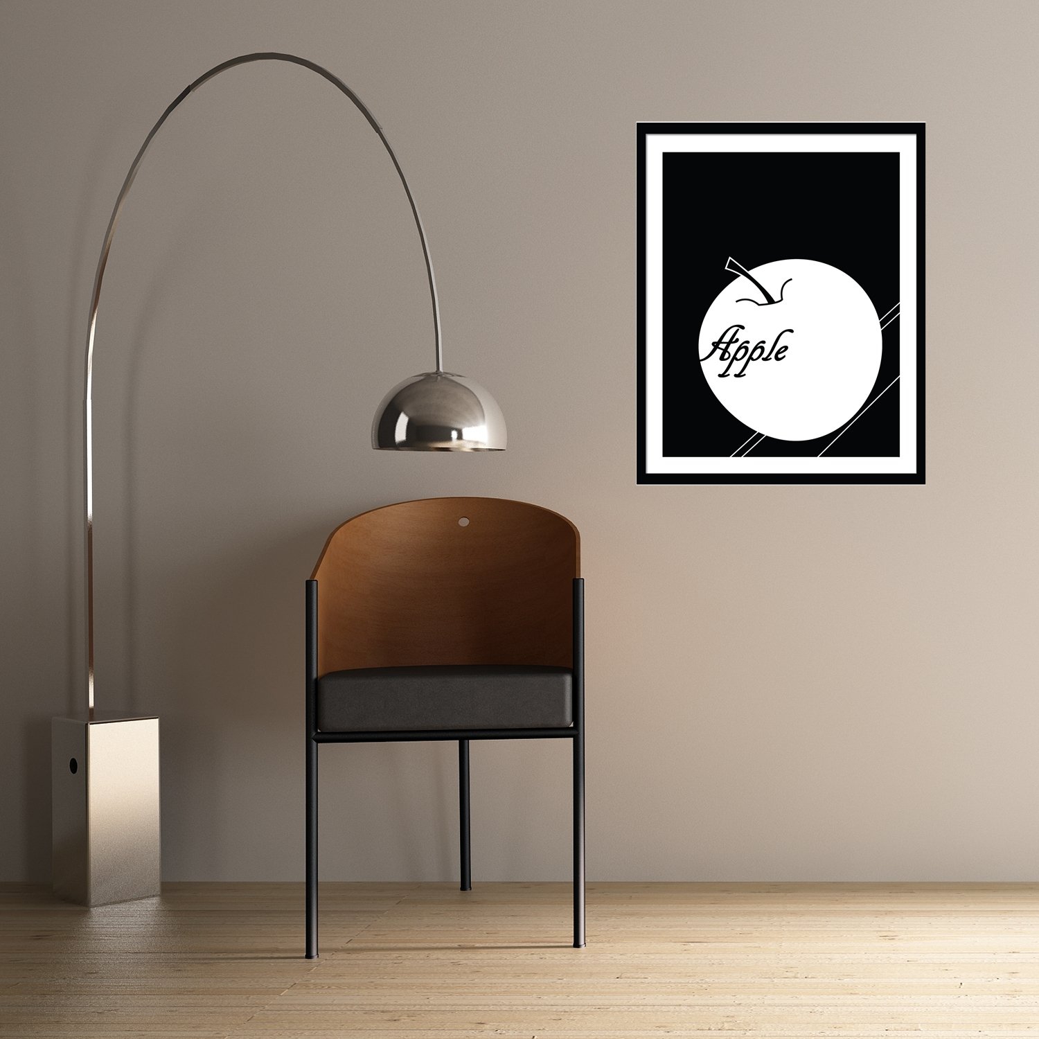 Walplus 29x36.25 cm Wall Stickers Frame "Apple" Removable Self-Adhesive Mural Art Decals Vinyl Home Decoration DIY Living Bedroom Office Décor Wallpaper Kids Room Gift, Black White