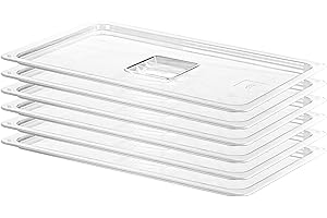 EGGKITPO 6 Pack 1/1 Size Lids Universal Full Size BPA-Free Polycarbonate Clear Food Pan Lids Dishwasher Safety Food Storage Container Cover with Handle for Food Prep Table Hotel