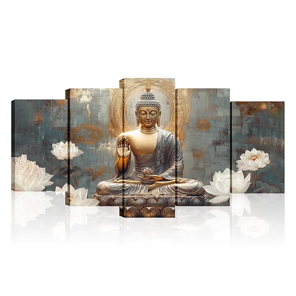 BUDDHA CANVAS WALL ART 5 PIECE ZEN WALL...