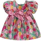 Partclots Baby Toddler Girl Dress Short Sleeves Flower Bubble Tulle Sundress Summer Casual Princess Dress