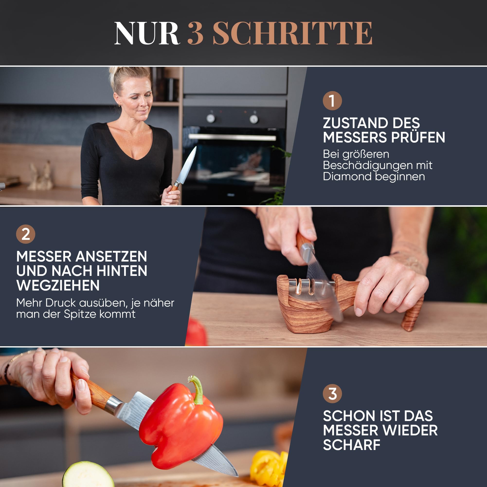 Diamant Messerschärfer Profi [3-in-1] Testsieger Messerschleifer Profi für scharfe Messer | Knife Sharpener, Rollschleifer, Messerschleifmaschine für schnelles Schärfen – Das Original From Mom by FM 5