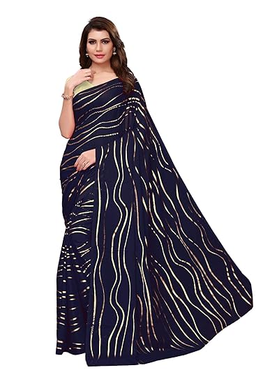 Winza Designer Womens Silk Saree With Blouse (FOIL LEHARIYA NAVY_Navy Blue)