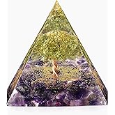 EternalOrgone Tree of Life Orgone Pyramid for Positive Energy, Orgonite Peridot&Amethyst Healing Crystal Pyramids for Reduce Stress Chakra Reiki Healing Meditation Attracts Lucky and Success
