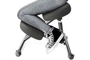 DENGTELI PU Leather Ergonomic Kneeling Office Chair, Adjustable Home and Office Stool with Thick Pads and Flexible Lockable Brake Wheels for Effective Back Pain Relief(Gray)