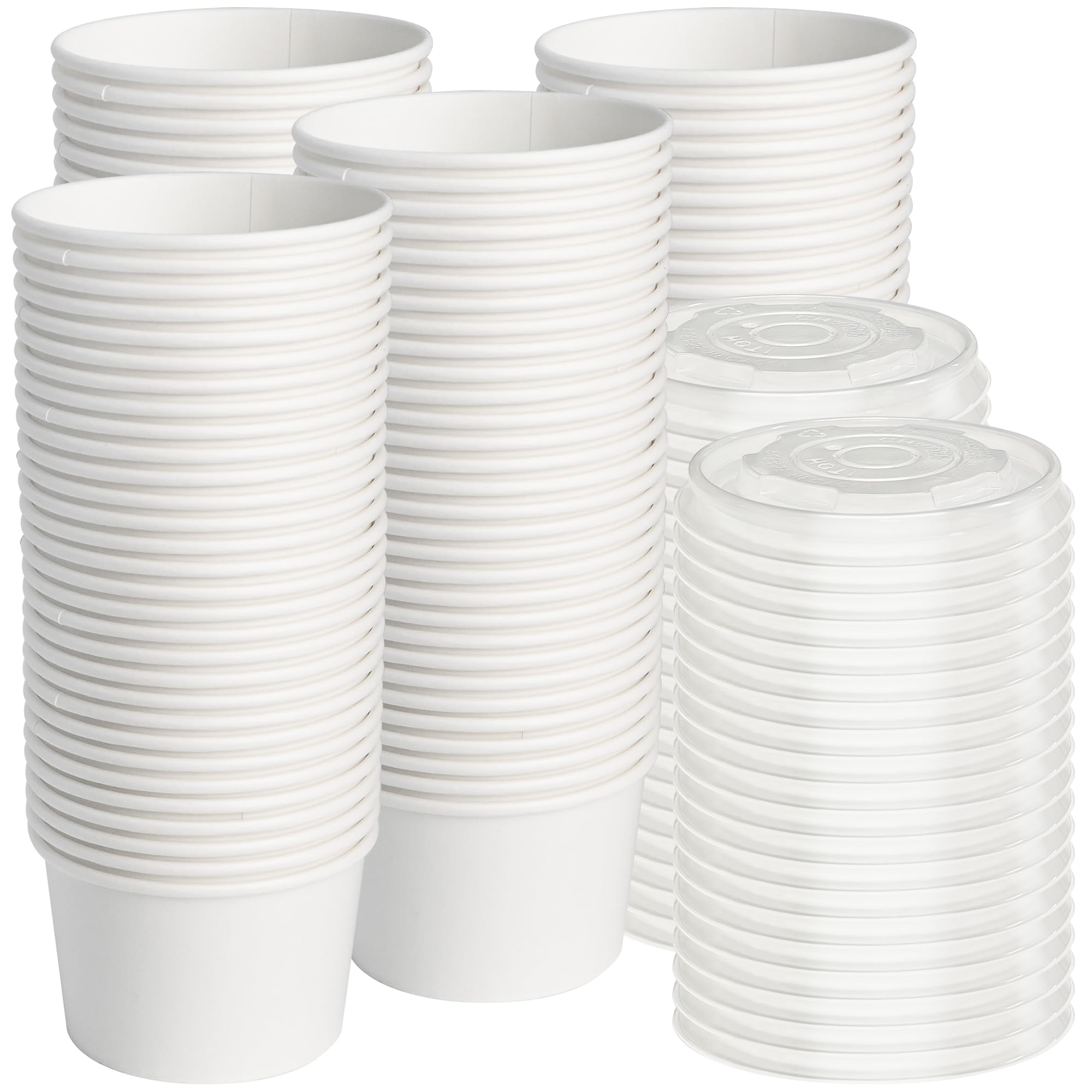 Photo 1 of ESSENTIAL Paper Ice Cream Cups with Lids, 120pcs 8oz Disposable Dessert Bowls with Lids for Hot or Cold Food, Paper Snack Containers for Sundae, Frozen Yogurt, Soup (White)