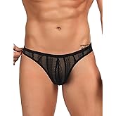 ohyeah Men's Mesh Pouch Underwear Sexy Low Rise Briefs Sheer Thongs Briefs Breathable Elastic Jockstraps Black