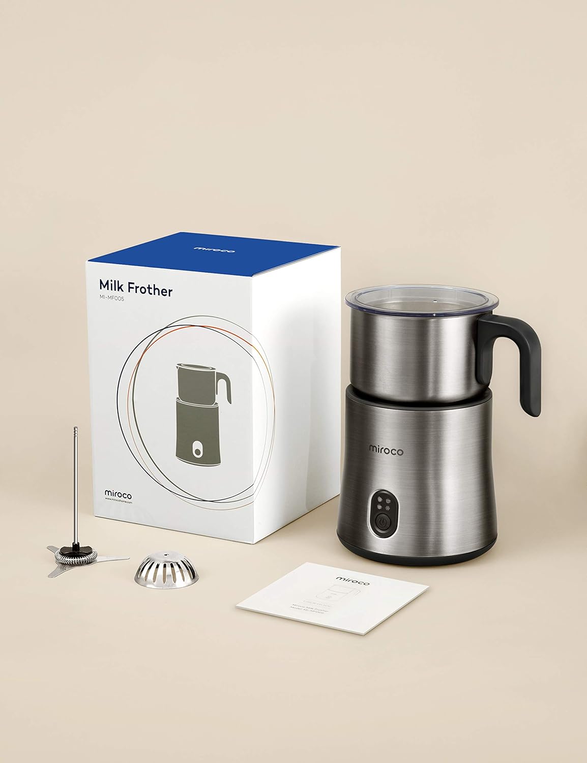 Detachable Milk Frother, 4 in 1 Miroco 16.9oz Automatic Stainless Steel Milk Steamer with Hot & Cold Foam Latte, Cappuccino, Macchiato, Warm Milk, Hot Chocolate, Dishwasher Safe, Silent Operation, 120V: Kitchen & Dining
