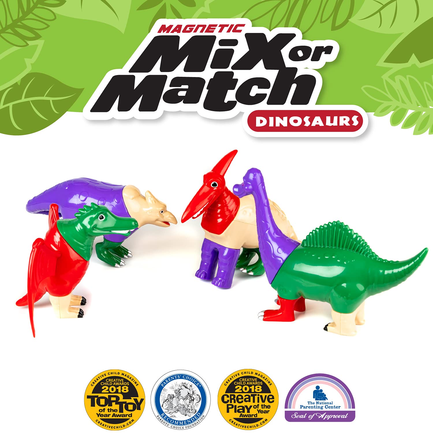 POPULAR PLAYTHINGS Magnetic Mix or Match Dinosaurs Toy Play Set, 12 Pieces