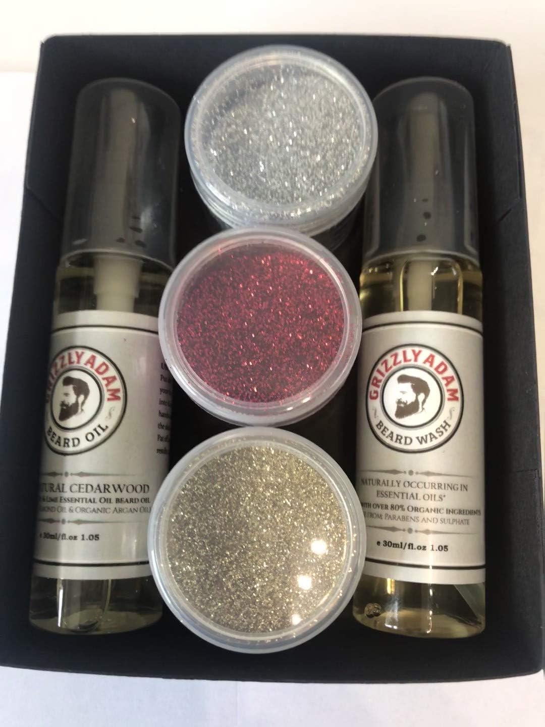 Glitter Beard Kit by GRIZZLY ADAM - New Improved for 2019 + Free 30ml Beard Wash