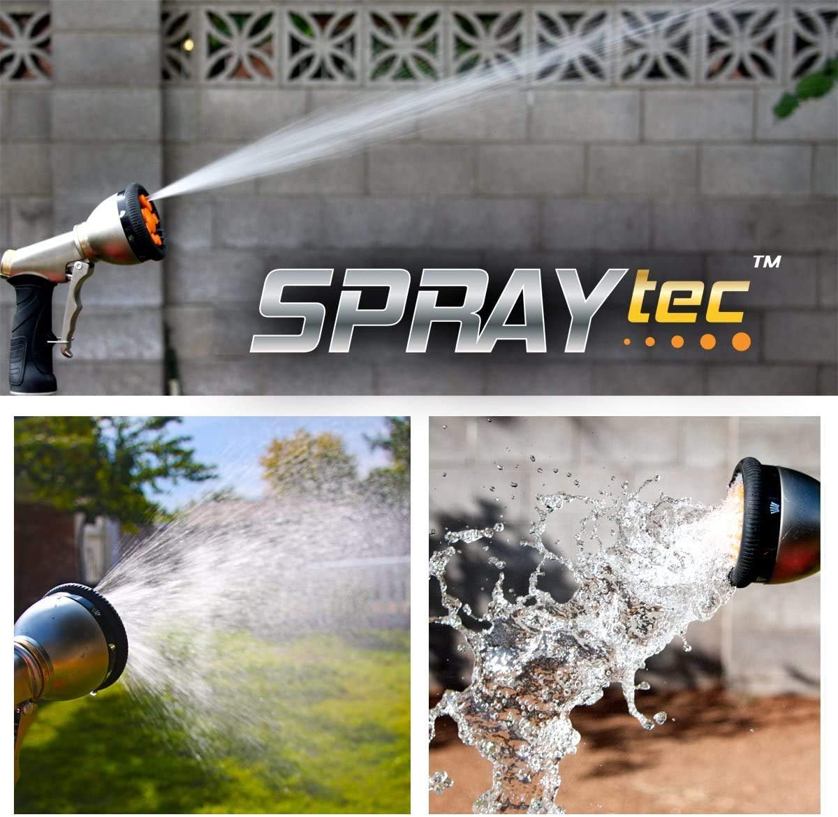 SprayTec Garden Hose Nozzle Sprayer – Heavy Duty Metal Spray Gun w/Pistol Grip Trigger. 9 Adjustable Patterns Best For Hand Watering Plants & Lawn, Car Washing, Patio, Dog & More. Leak Free Guarantee : Garden & Outdoor
