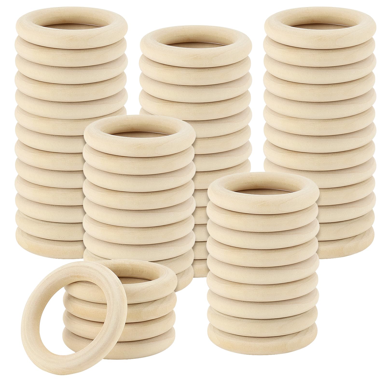 DAKFOOK 100 Pcs 50mm Natural Wooden Rings, Unfinished Wooden Hoops Pendant Connectors Wood Macrame Rings for DIY Projects, Jewelry Making, and Décor